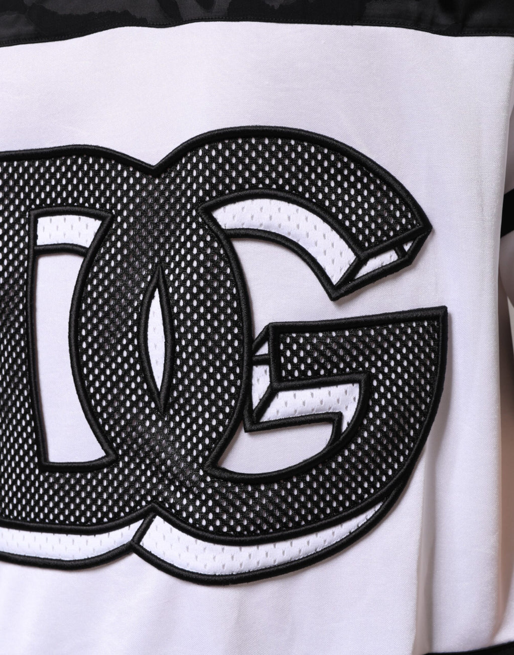 Hvit svart polyester DG Logo Mesh Jersey T-skjorte