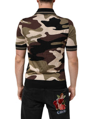 Dolce & Gabbana Camouflage Brown Silk MilitaryPolo T-shirt