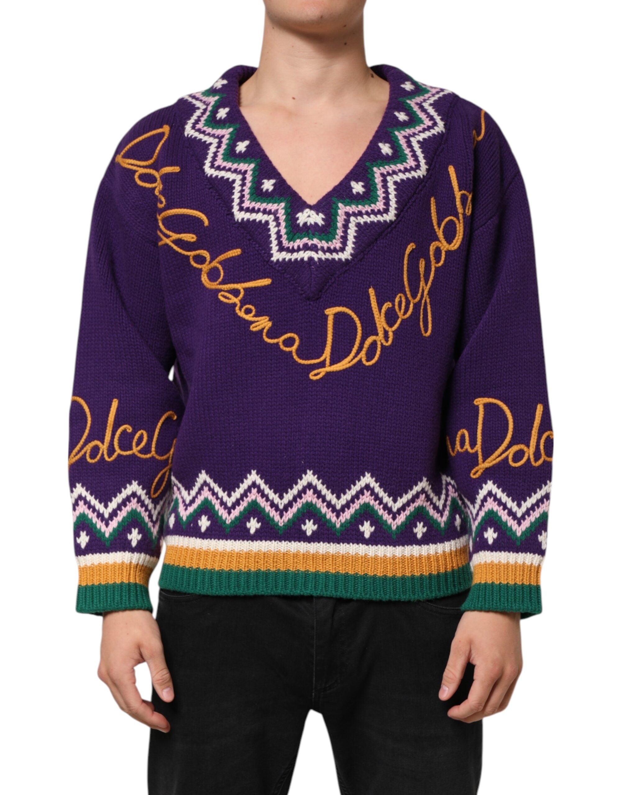 Dolce & Gabbana Purple Wool DG Logo Men Knit Pullover Sweater