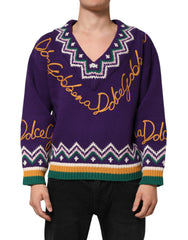 Dolce & Gabbana Purple Wool DG Logo Men Knit Pullover Sweater
