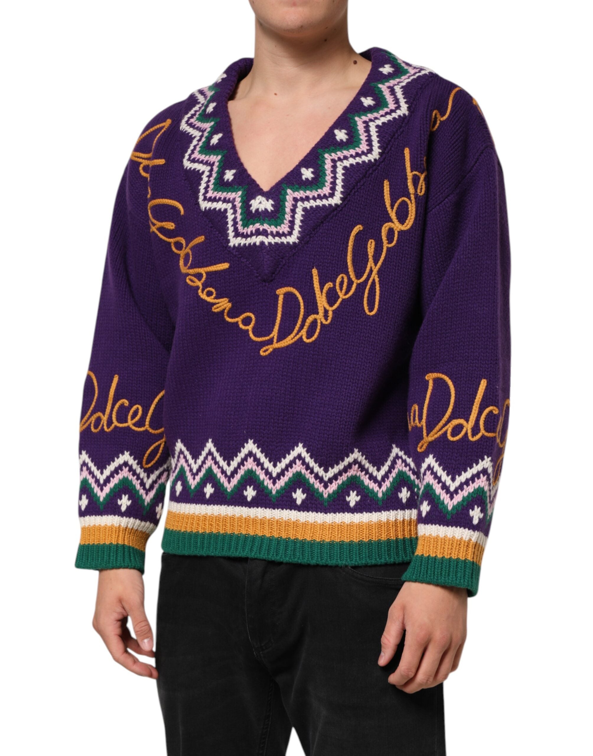 Dolce & Gabbana Purple Wool DG Logo Men Knit Pullover Sweater