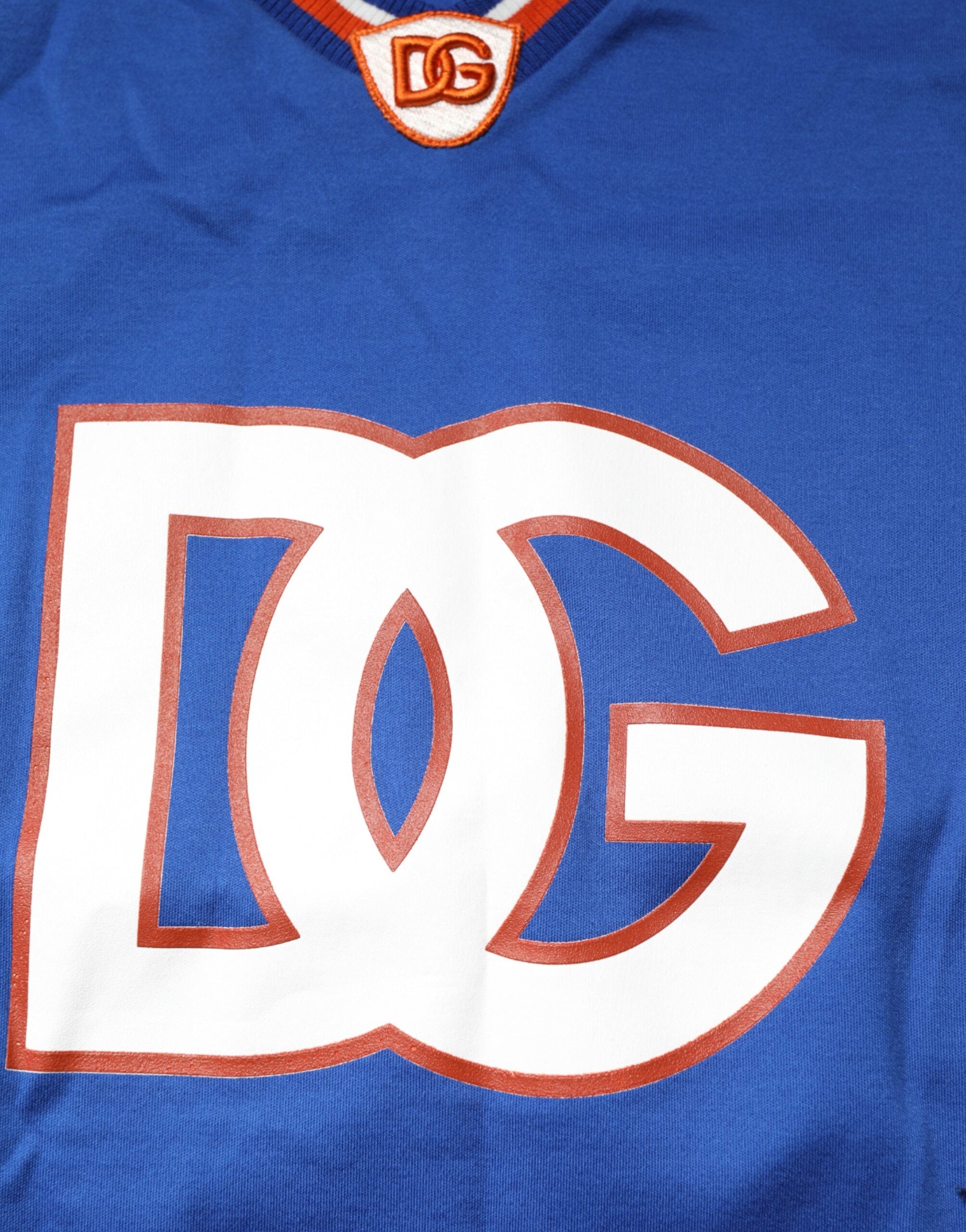 Blå bomulls-T-skjorte med DG-logo og netting i jersey