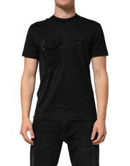 Dolce & Gabbana Black Cotton Embroidered DG Logo Pocket T-shirt