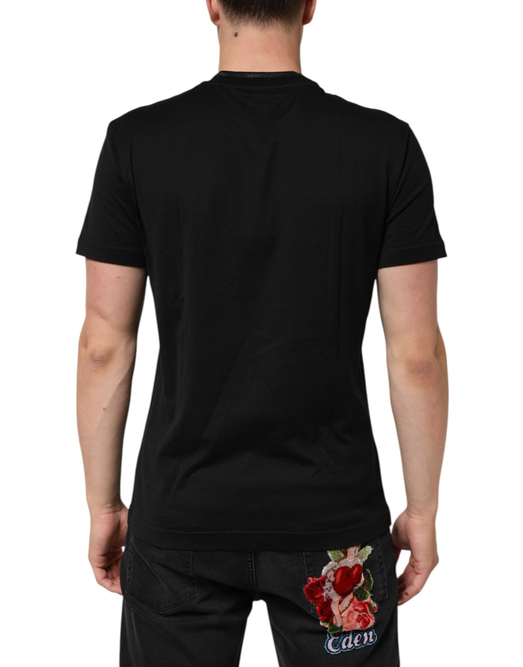 Svart bomulls-T-skjorte med brodert DG-logo og lomme