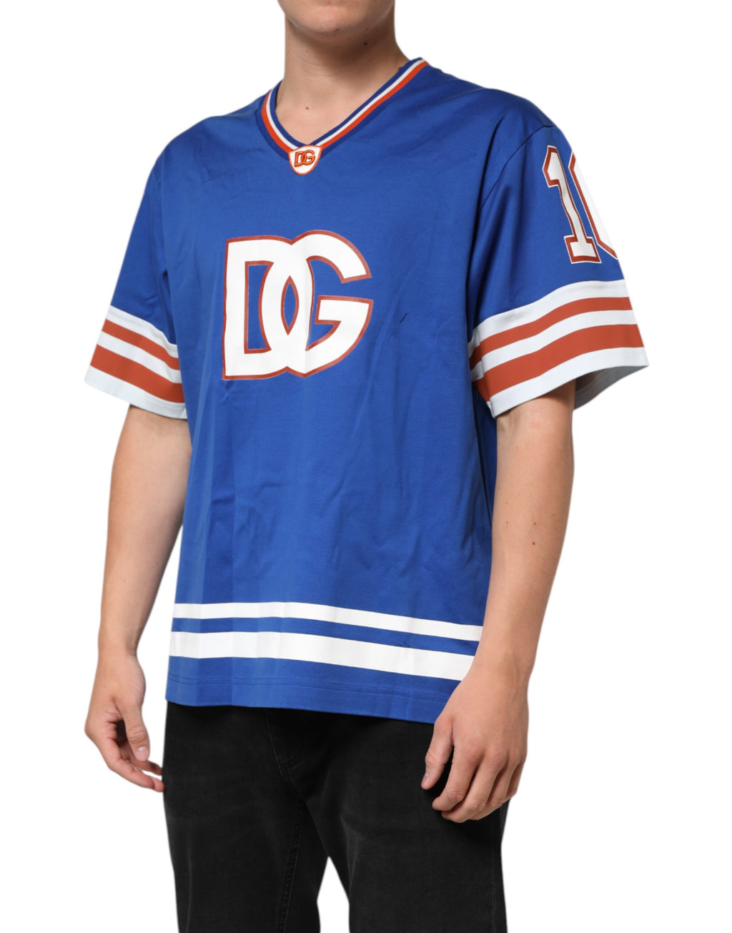 Blå bomulls-DG-logotyp-t-shirt i meshjersey