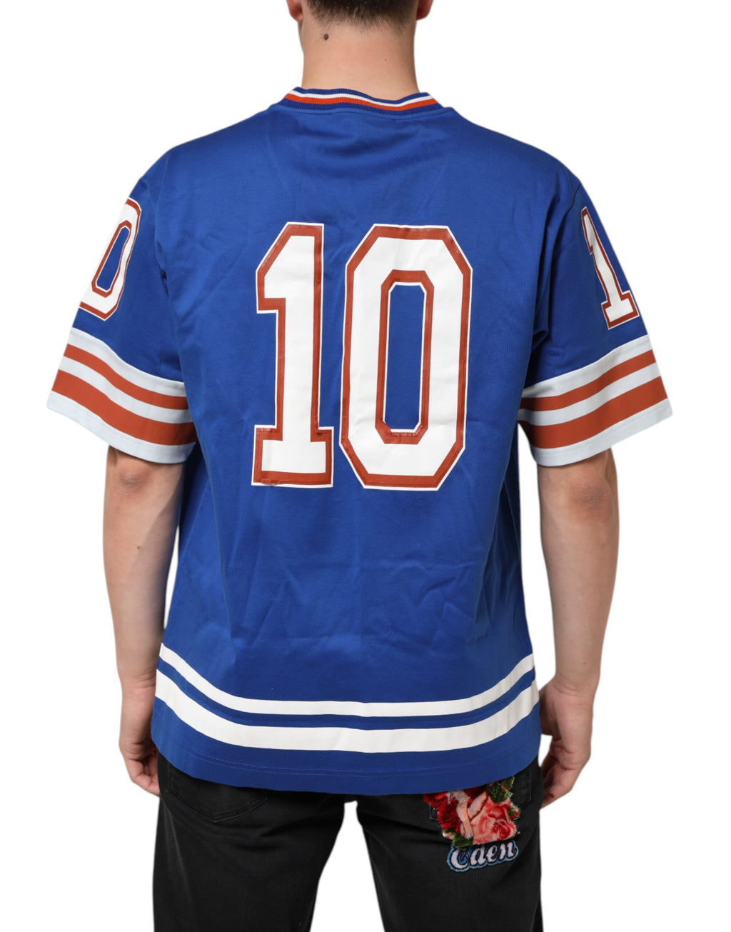 Blå bomulls-DG-logotyp-t-shirt i meshjersey
