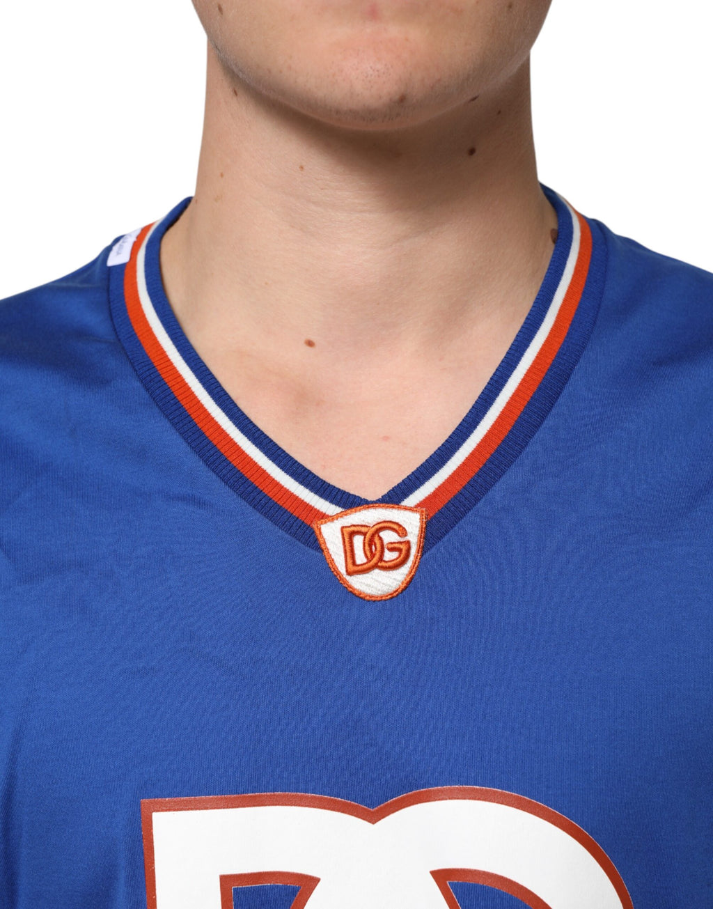 Blå bomulls-DG-logotyp-t-shirt i meshjersey
