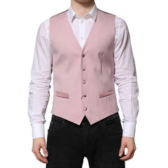 Dolce & Gabbana Pink Wool Dress Formal Men Waistcoat Vest