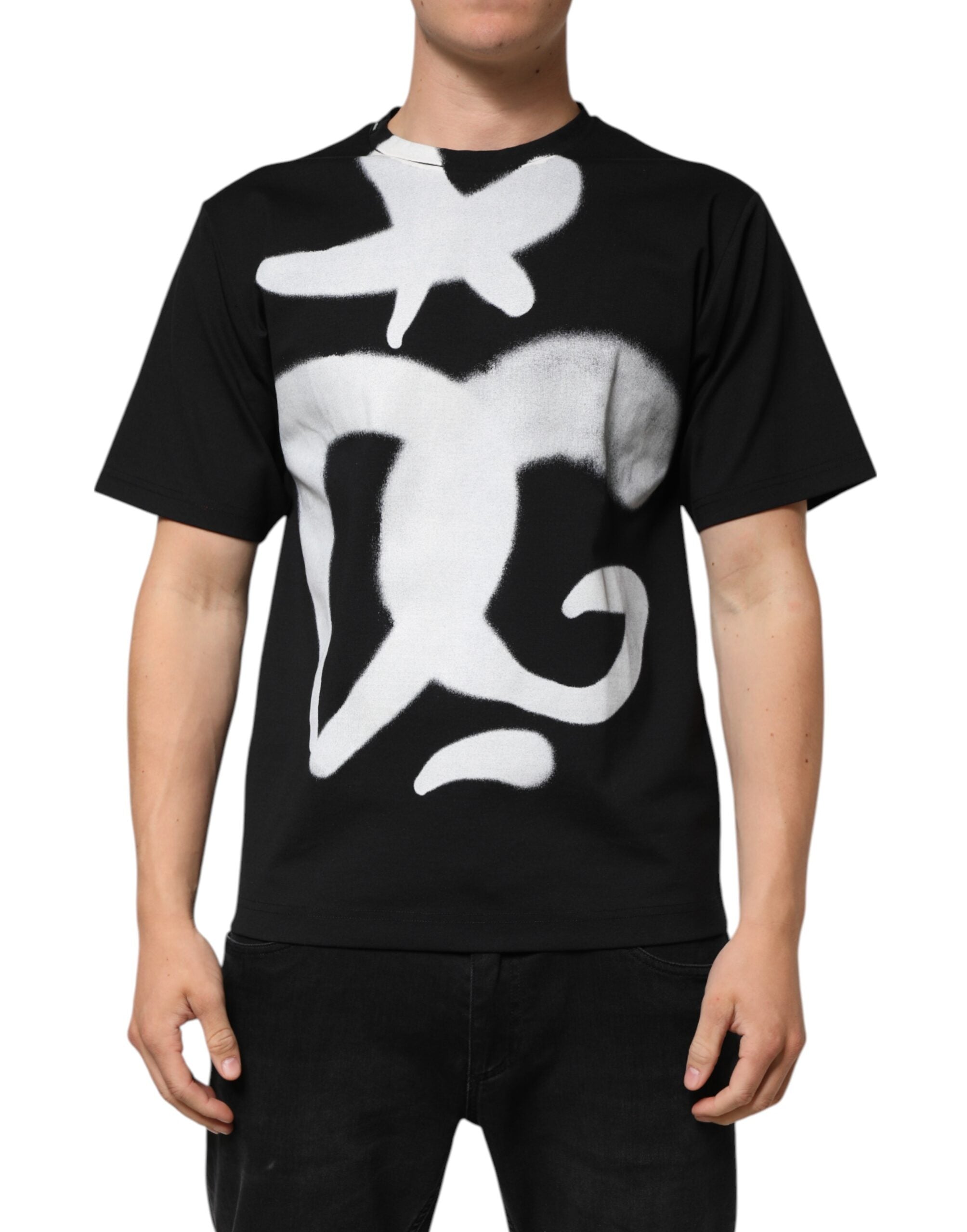 Svart bomulls-T-skjorte med DG-logo og graffiti, korte ermer