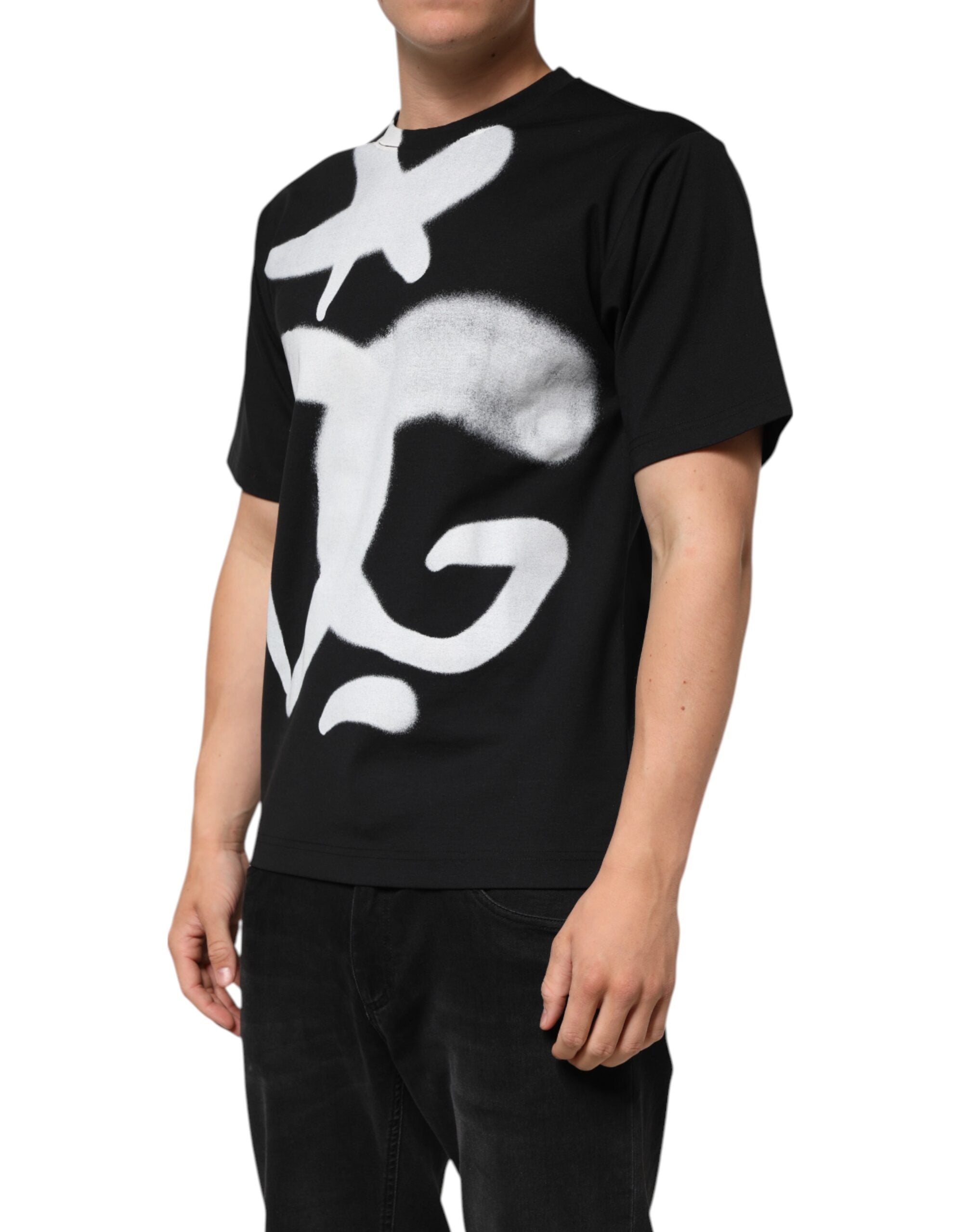 Svart bomulls-T-skjorte med DG-logo og graffiti, korte ermer