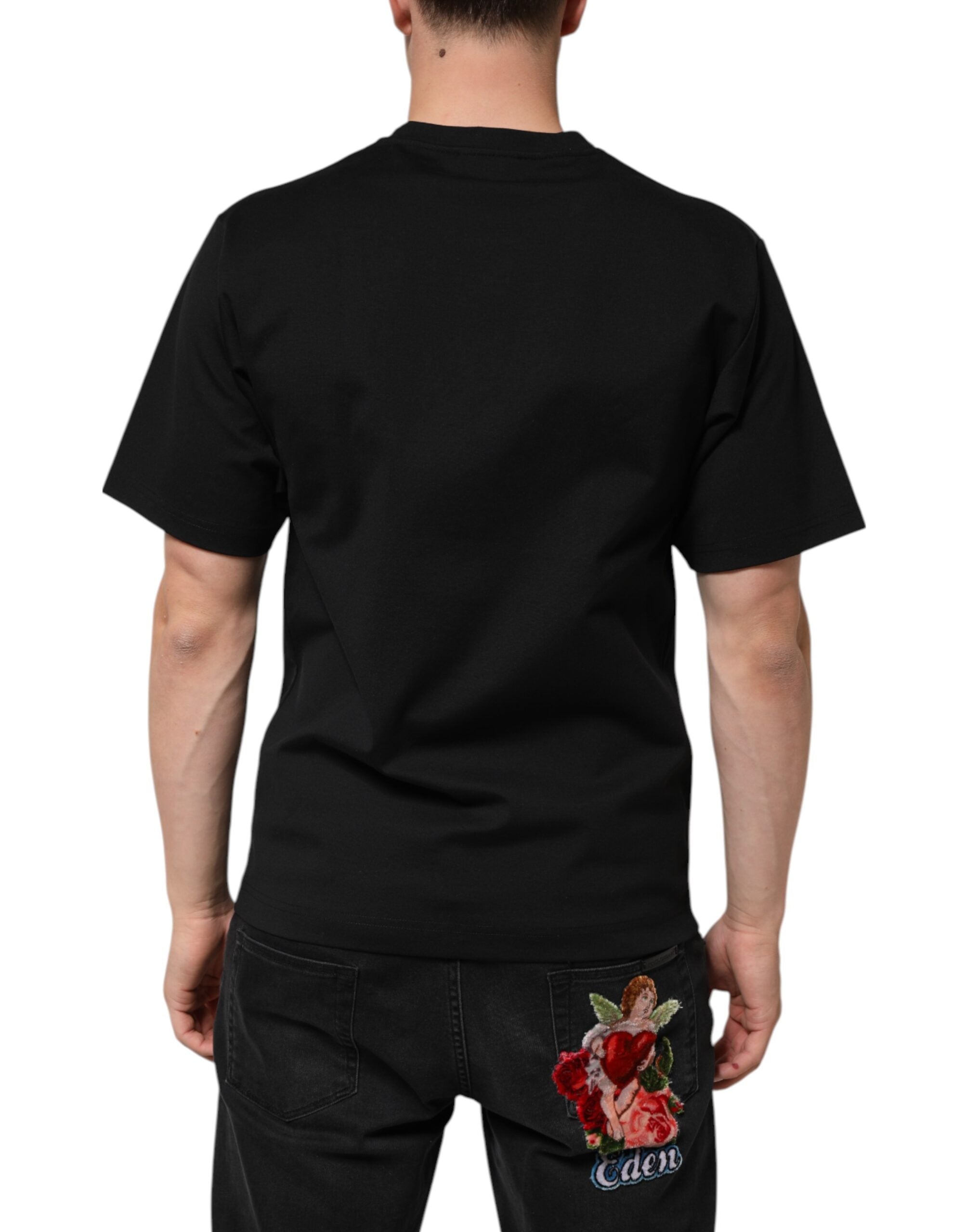 Svart bomulls-T-skjorte med DG-logo og graffiti, korte ermer