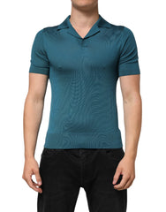 Dolce & Gabbana Teal Blue Silk Collar Short Sleeve Polo T-shirt