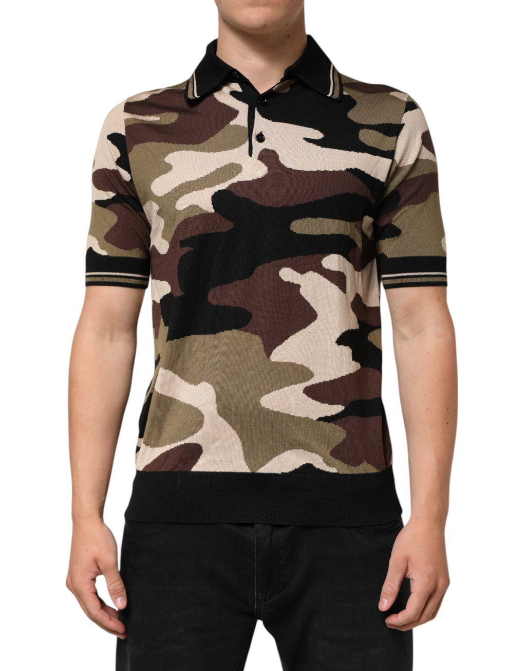Kamouflagebrun sidenmilitärpolo-t-shirt
