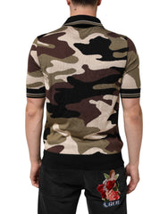 Dolce & Gabbana Camouflage Brown Silk Military Polo T-shirt
