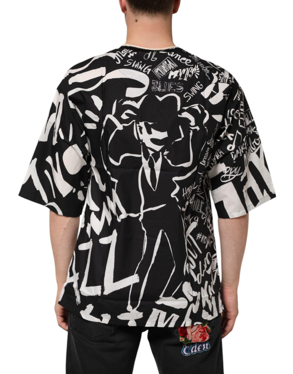 Svart-hvit bomulls-oversized graffiti-t-skjorte
