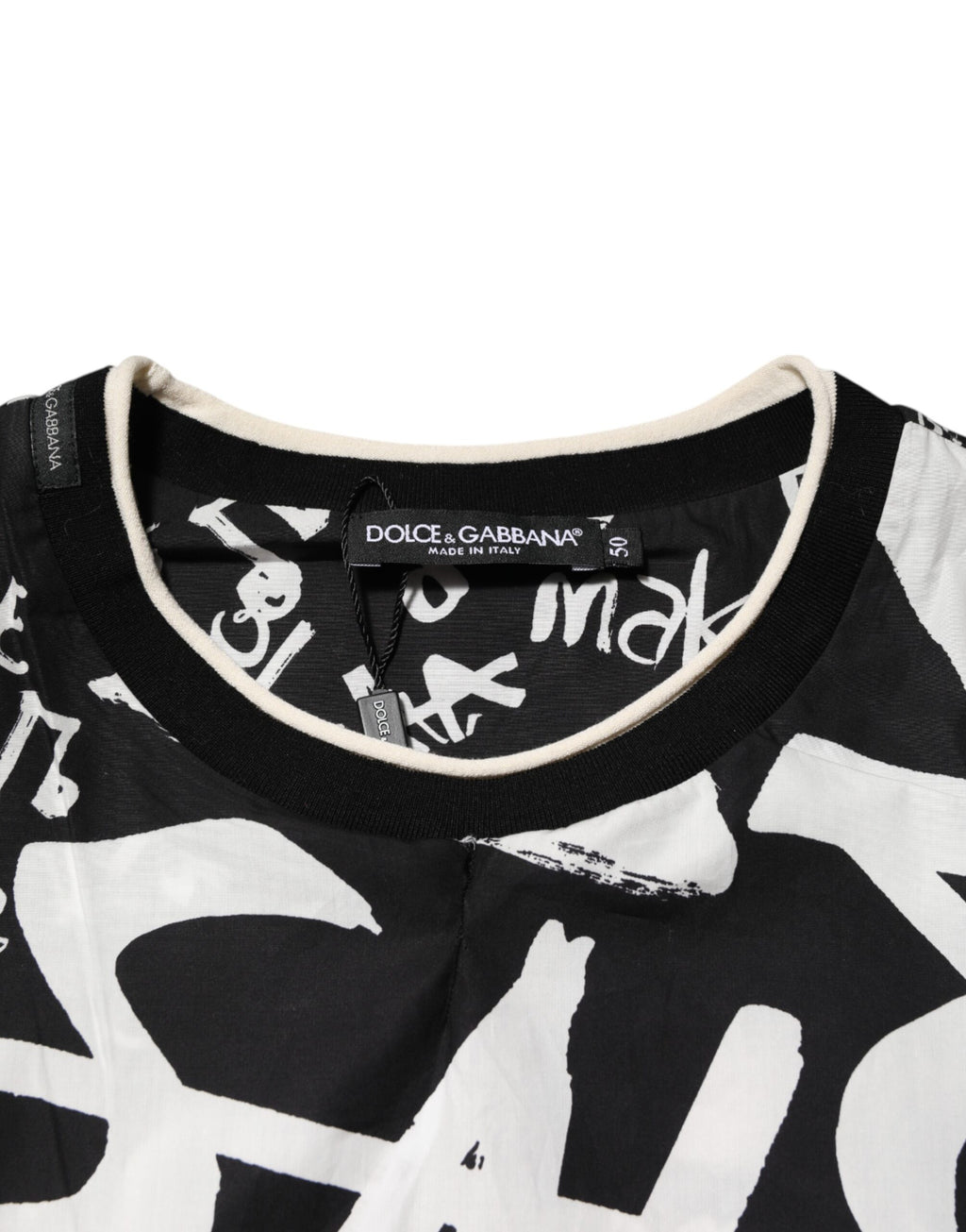 Svart-hvit bomulls-oversized graffiti-t-skjorte