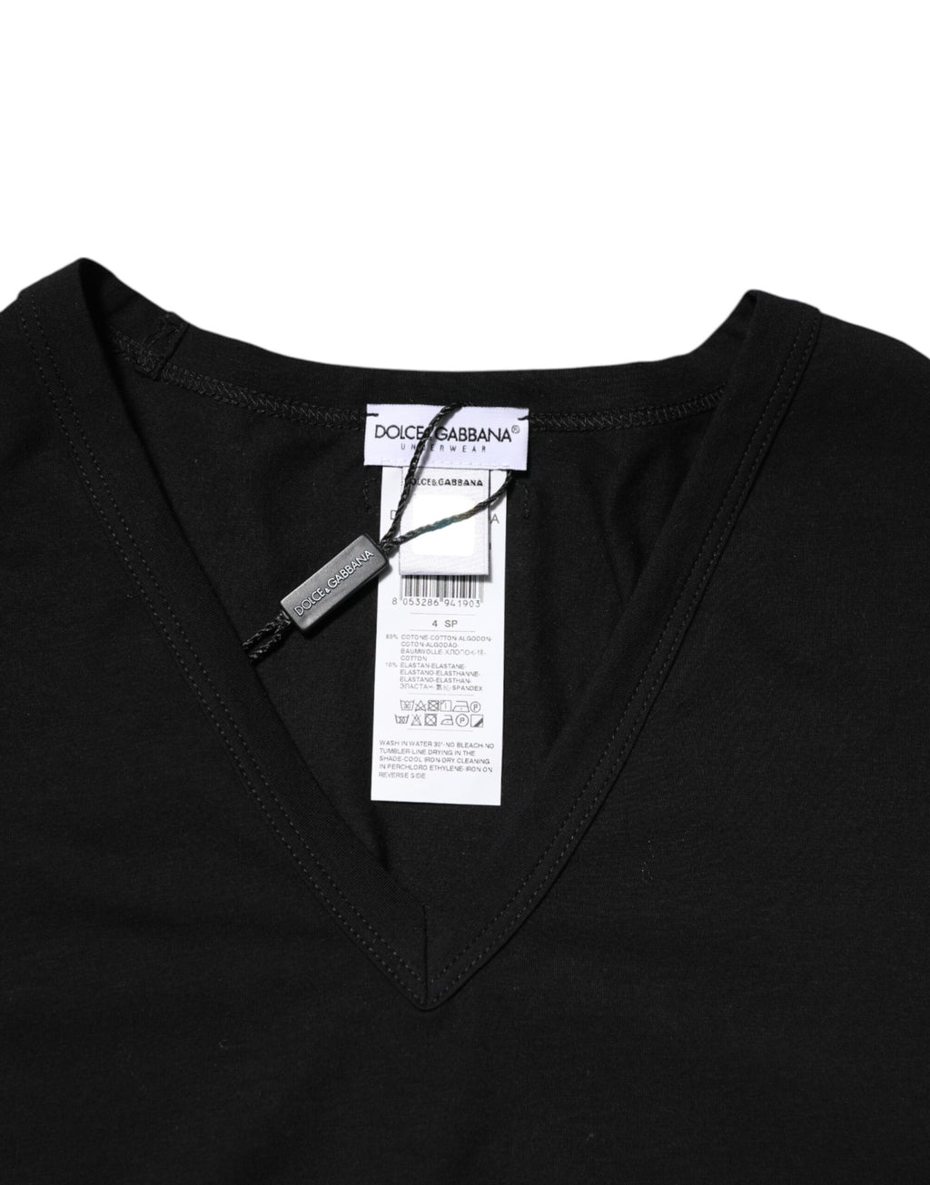 Svart bomulls-T-skjorte med slim fit og V-hals for menn