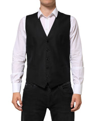 Dolce & Gabbana Black Wool Dress Formal Men Waistcoat Vest