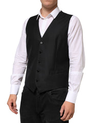 Dolce & Gabbana Black Wool Dress Formal Men Waistcoat Vest