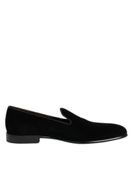 Dolce & Gabbana Black Velvet Slip On Men Loafers Formal Shoes
