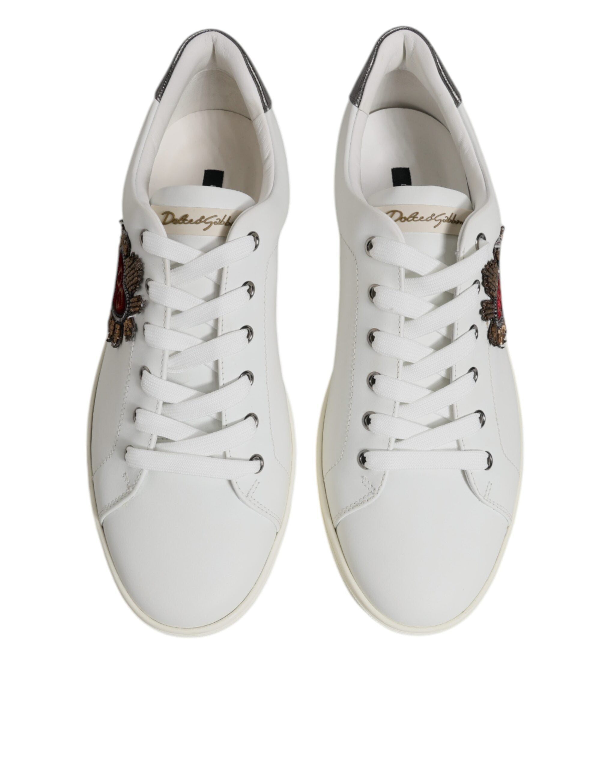 Dolce & Gabbana White Silver Sacred Heart Men Sneakers Shoes