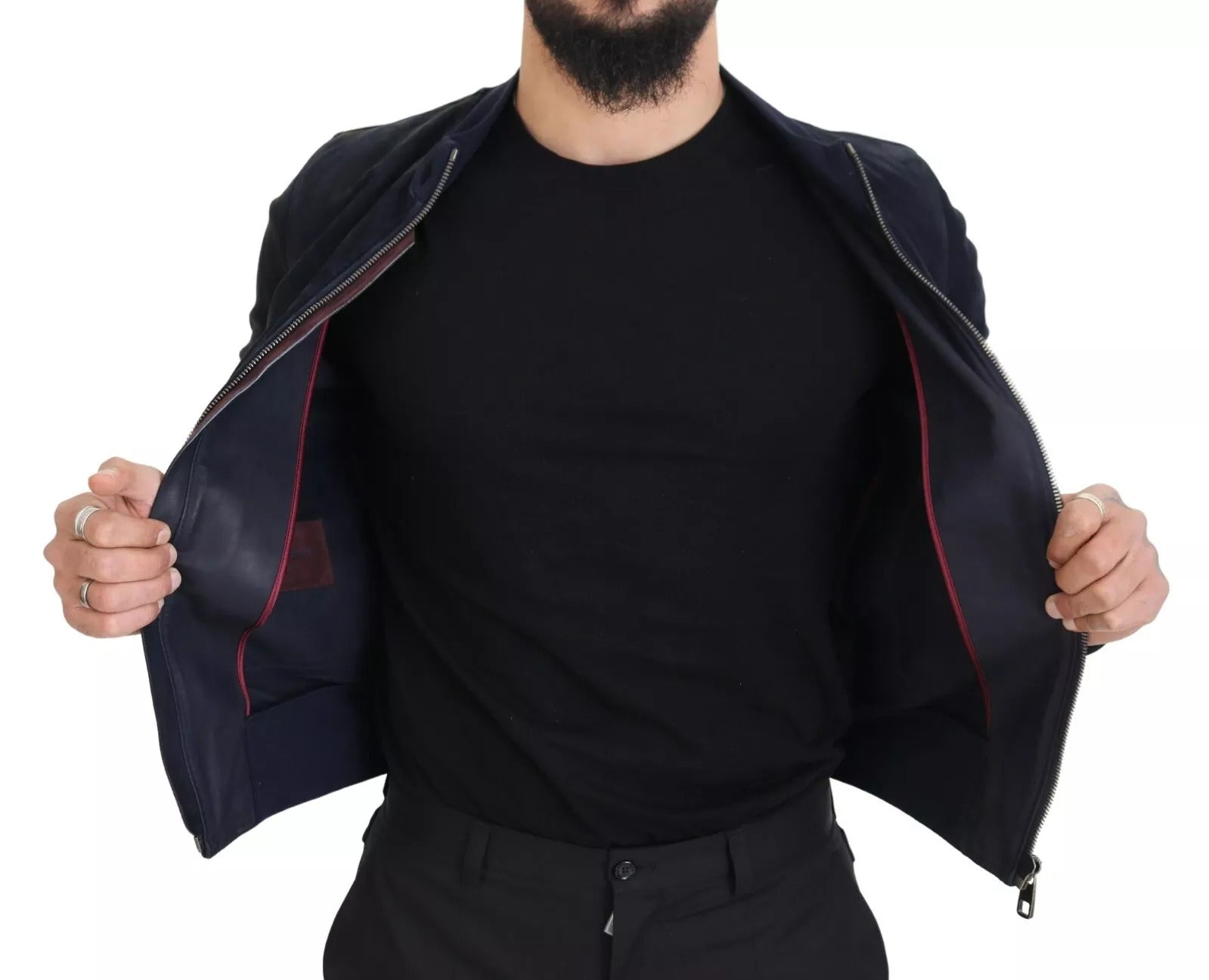 Mørkeblå semsket lammeskinn Blouson-jakke