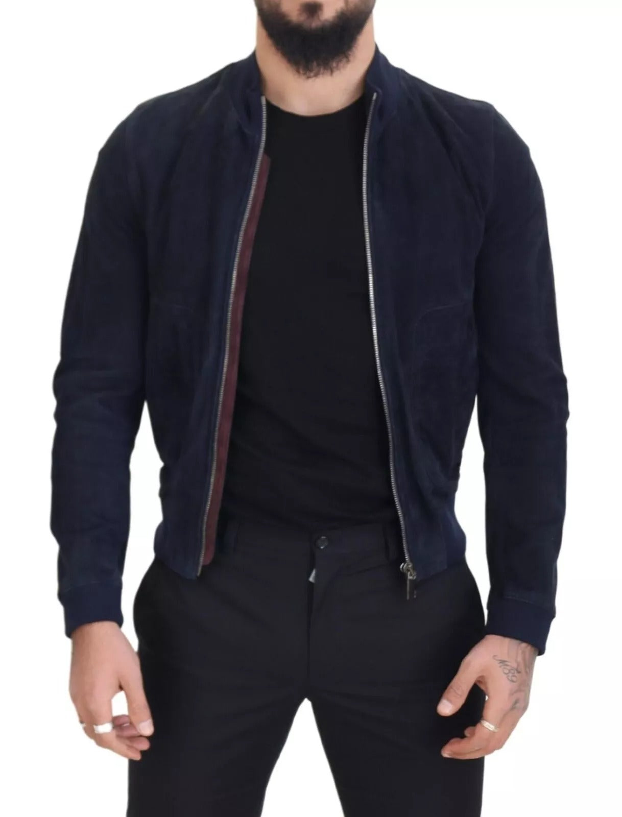Mørkeblå semsket lammeskinn Blouson-jakke