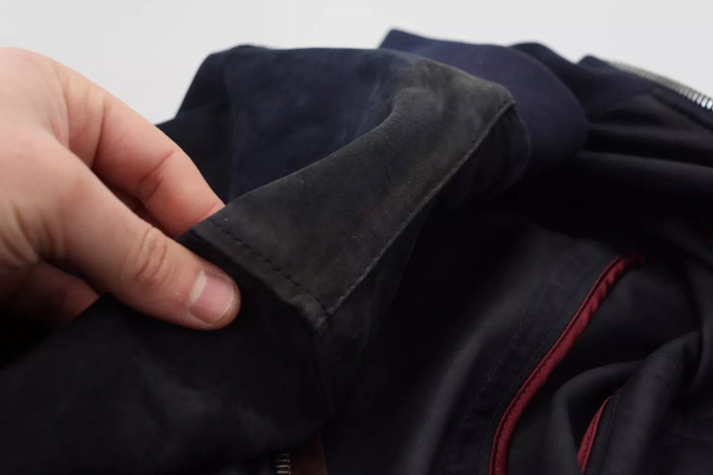 Mørkeblå semsket lammeskinn Blouson-jakke