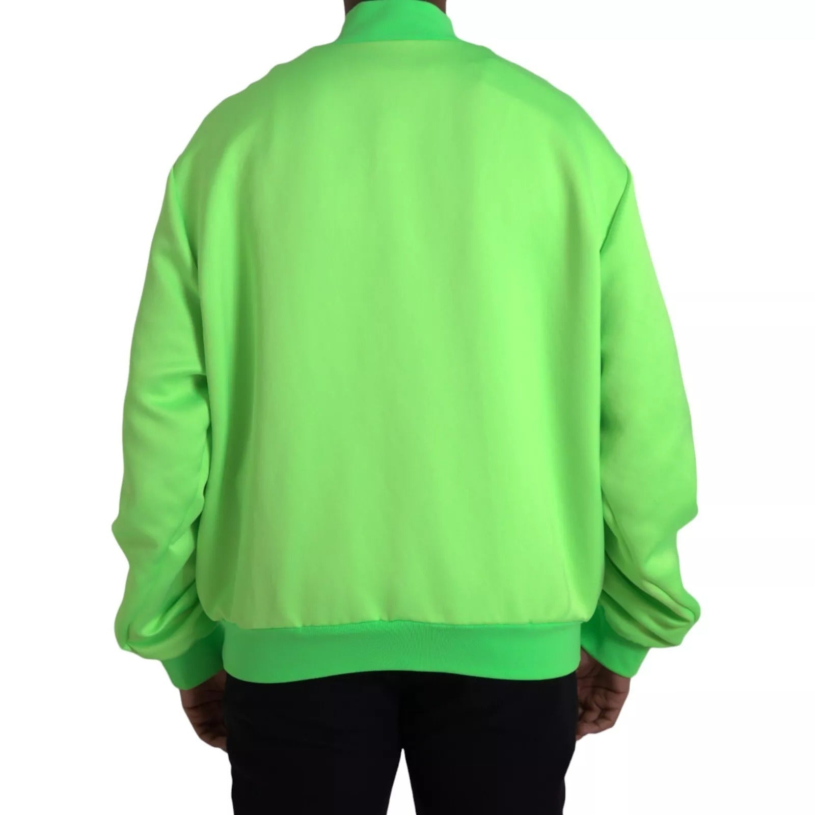 Neongrønn polyester langermet herrebomberjakke