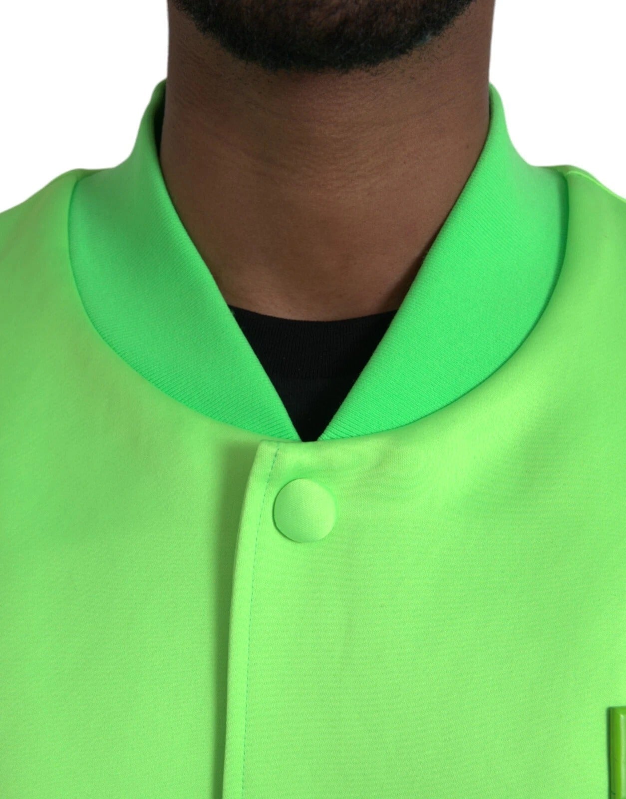 Neongrønn polyester langermet herrebomberjakke