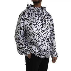 Dolce & Gabbana White Black Logo Hooded Full Zip Bomber Jacket