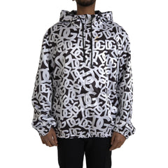 Dolce & Gabbana White Black Logo Hooded Full Zip Bomber Jacket