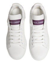 Dolce & Gabbana White Purple Leather Low Top Sneakers Shoes