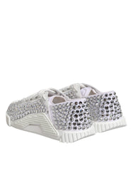 Dolce & Gabbana White NS1 Canvas Leather Embellished Sneakers Shoes