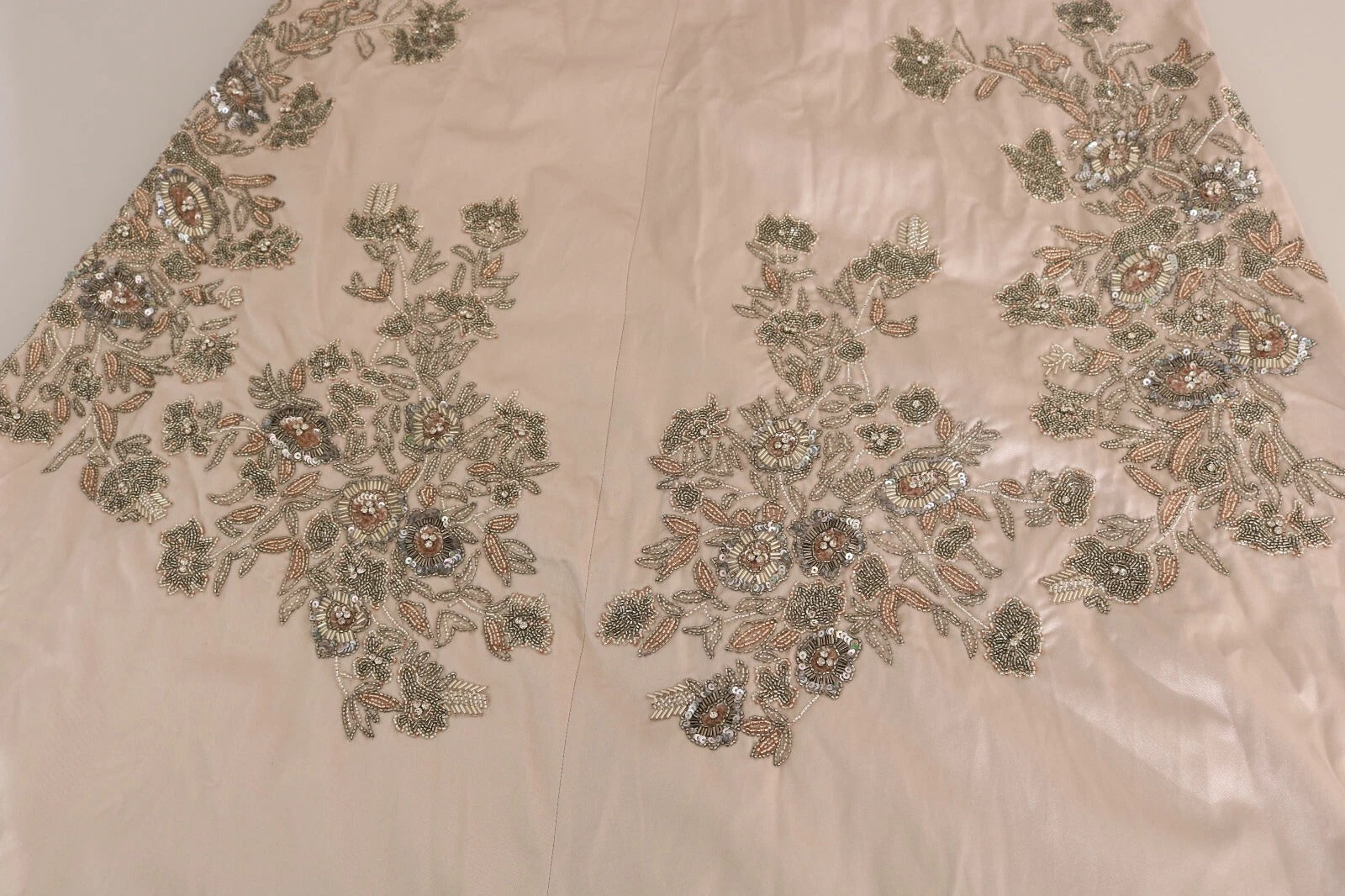 Beige Paljettblommig Utsvängd Balklänning