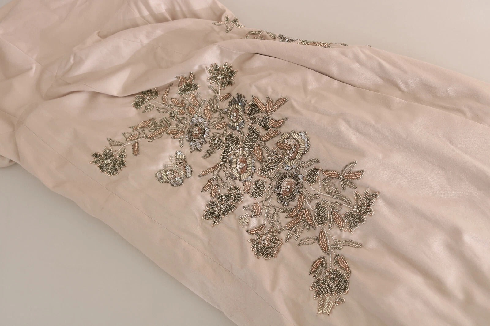 Beige Paljettblommig Utsvängd Balklänning