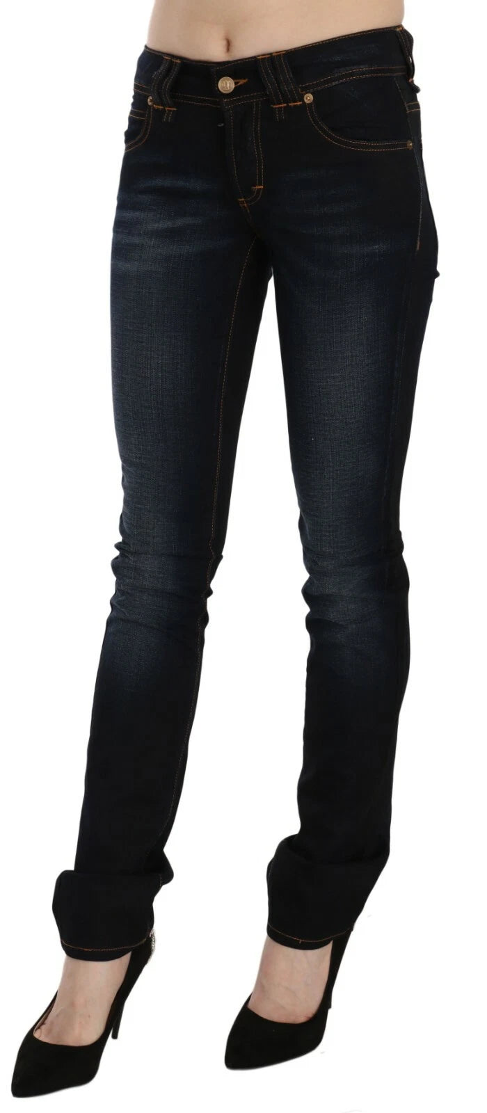 Mörkblå jeans med medelhög midja och slim fit 