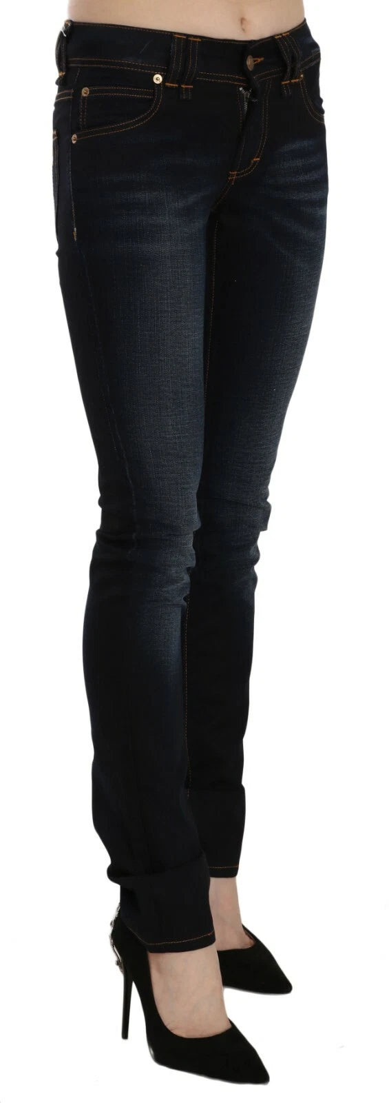 Mörkblå jeans med medelhög midja och slim fit 