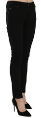 John Galliano Black Mid Waist Slim Fit Skinny Denim Casual Pants Jeans