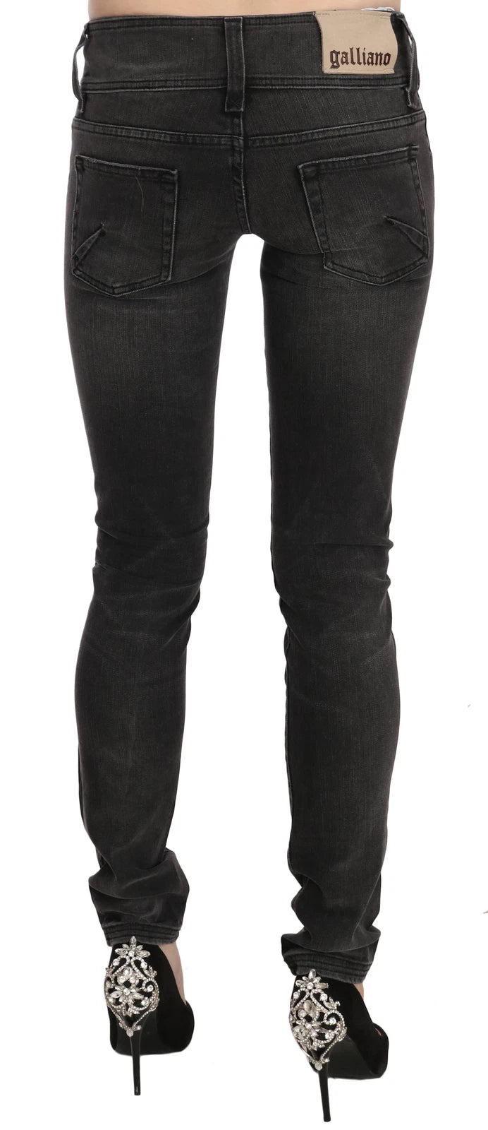 Svarta tvättade lågmidjade slim fit skinny denimbyxor med jeans 