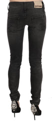 John Galliano Black Washed Low Waist Slim Fit Skinny Denim Pants Jeans