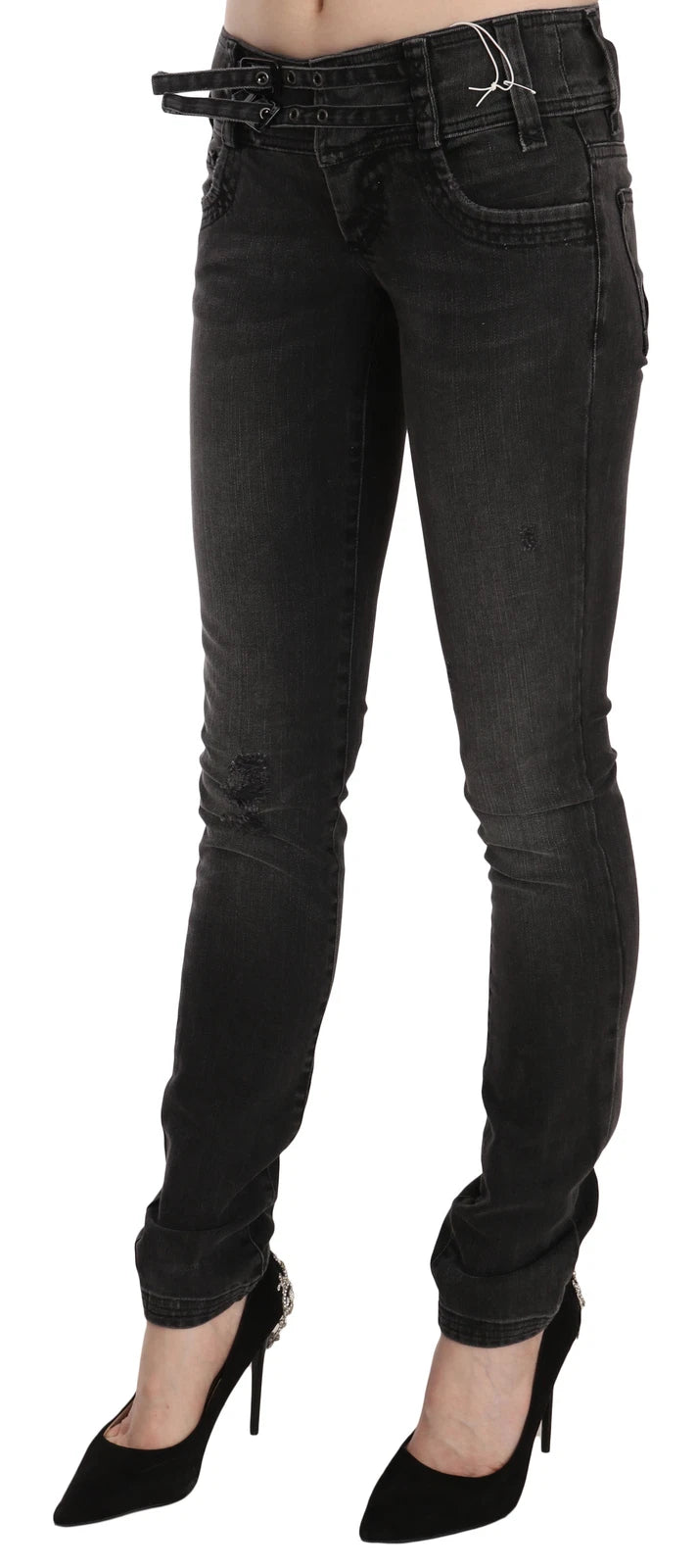Svarta tvättade lågmidjade slim fit skinny denimbyxor med jeans 