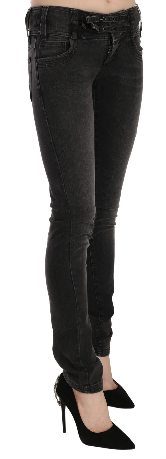 Svarta tvättade lågmidjade slim fit skinny denimbyxor med jeans 