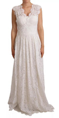 Dolce & Gabbana White Flower Lace Corsage Long Maxi Dress