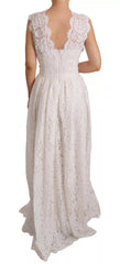 Dolce & Gabbana White Flower Lace Corsage Long Maxi Dress