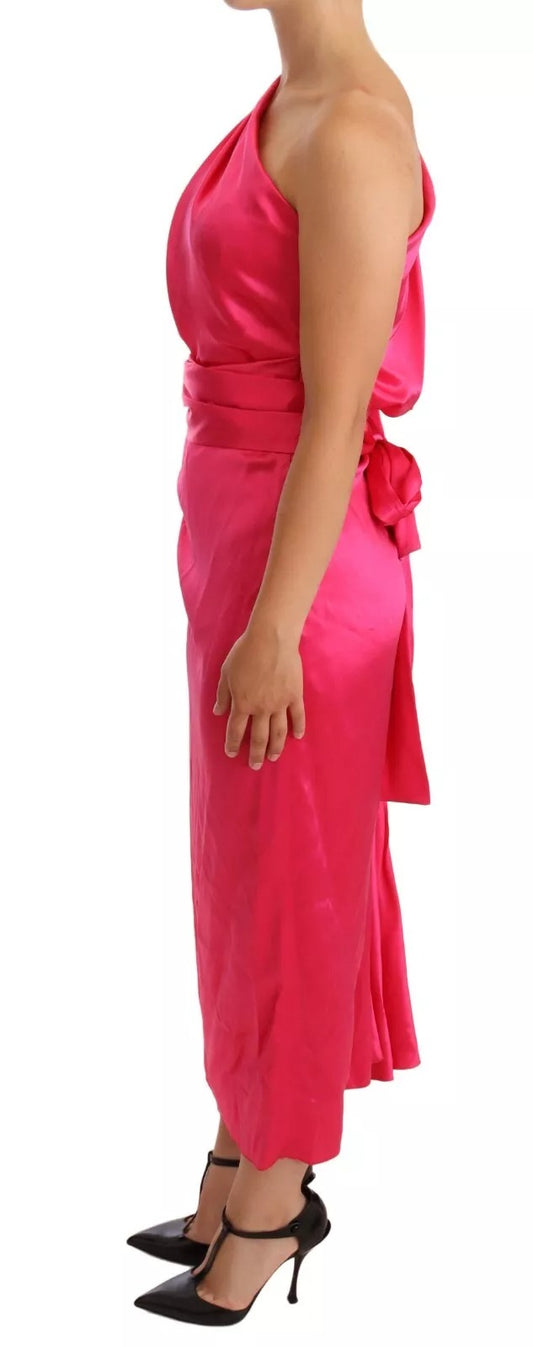 Dolce & Gabbana Pink Sheath Silk Bow Open Shoulder Dress