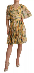 Dolce & Gabbana Yellow Floral Print Pleated Maxi Dress
