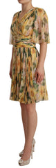 Dolce & Gabbana Yellow Floral Print Pleated Maxi Dress