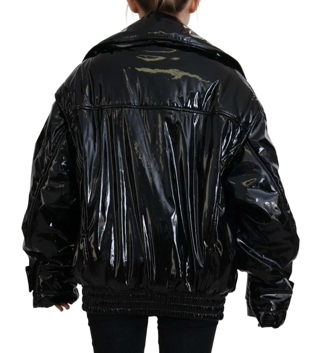 Polyester svart glänsande kavaj damjacka