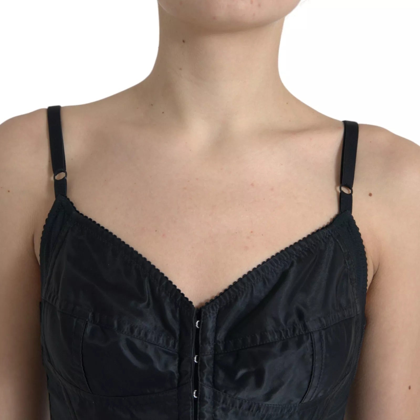 Svart nylon bodycon korsett bustier miniklänning